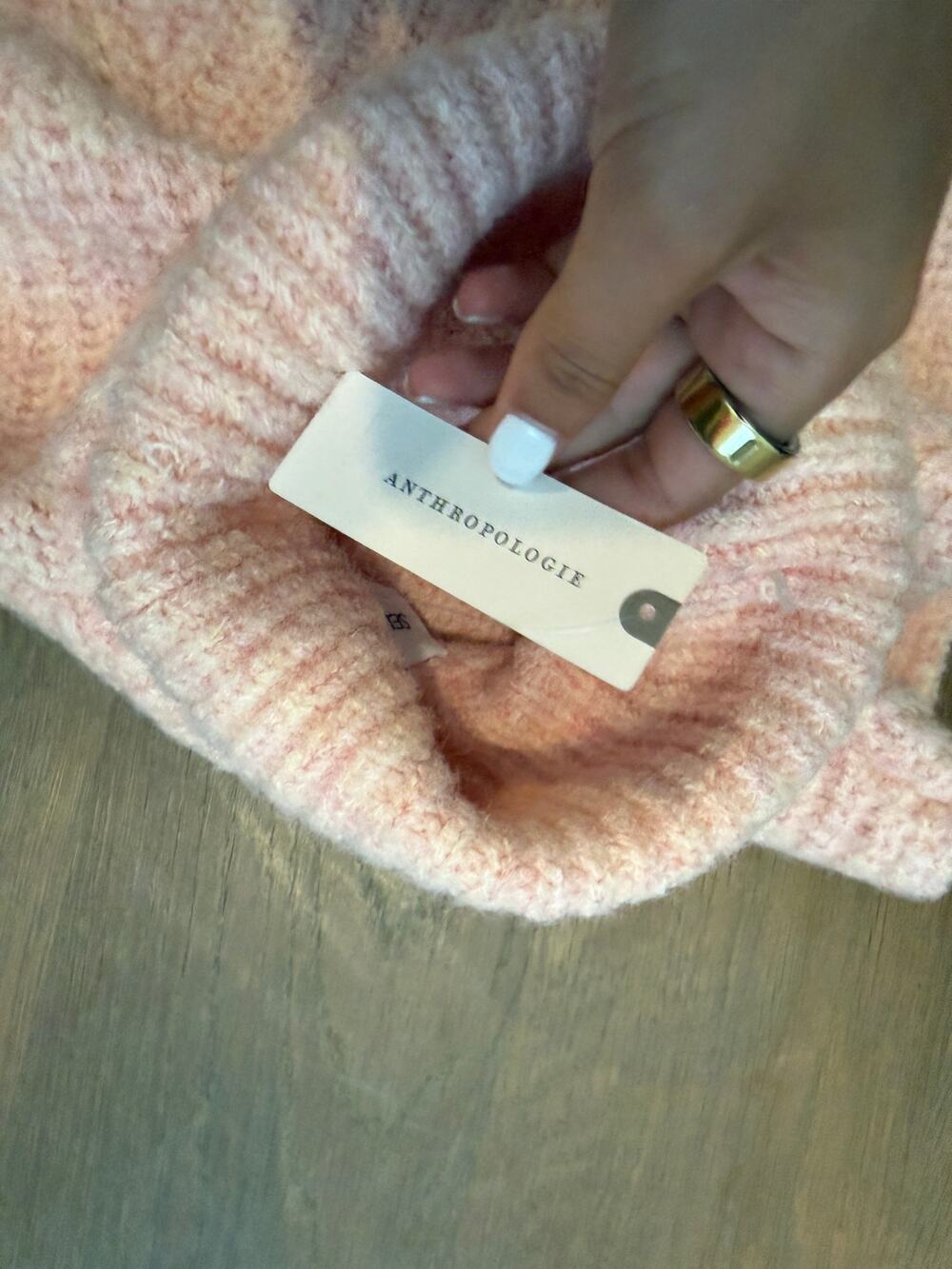 Self Contrast turtleneck pink sweater